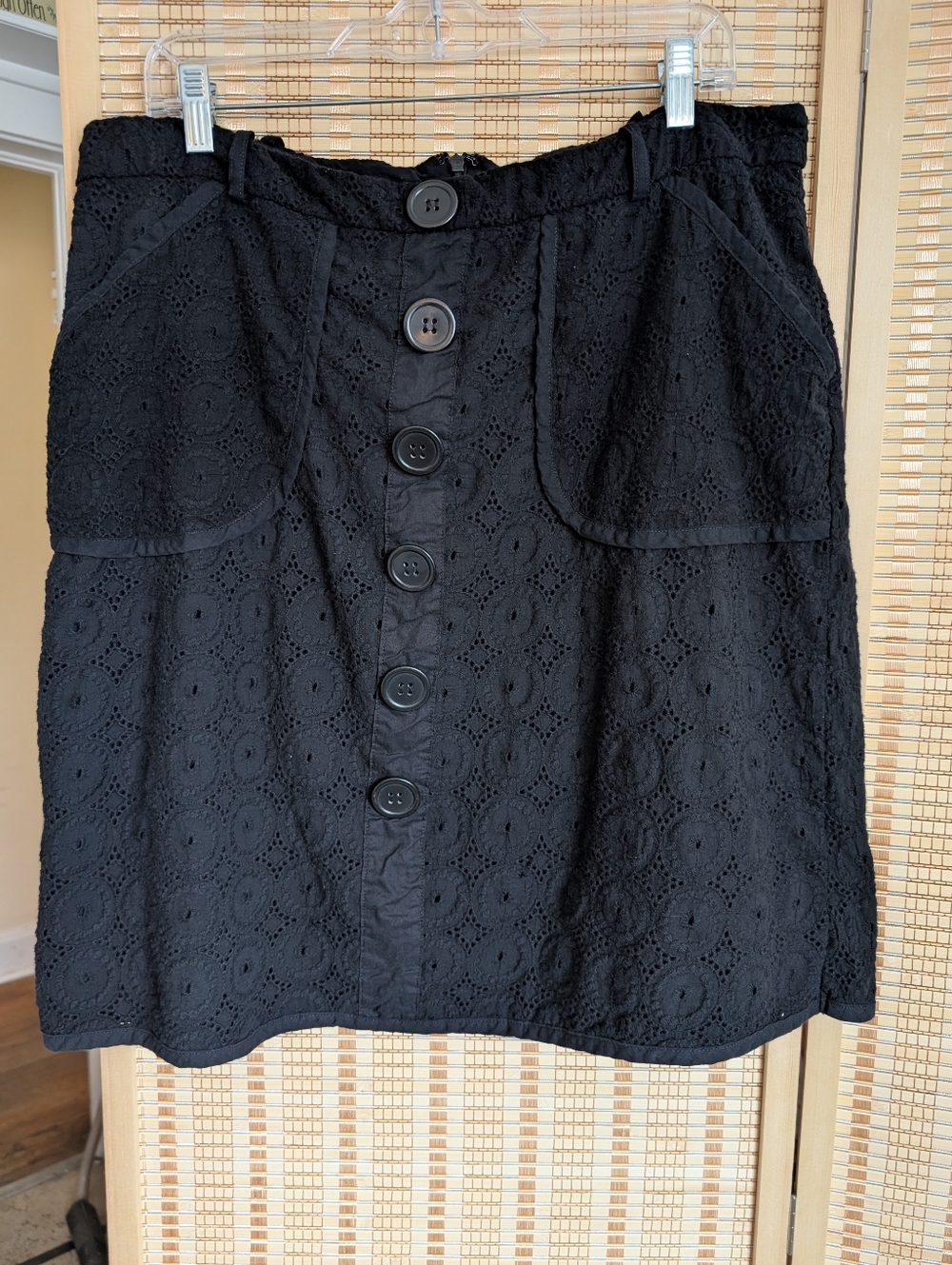 Black Eyelet Button-Front Women's Skirt